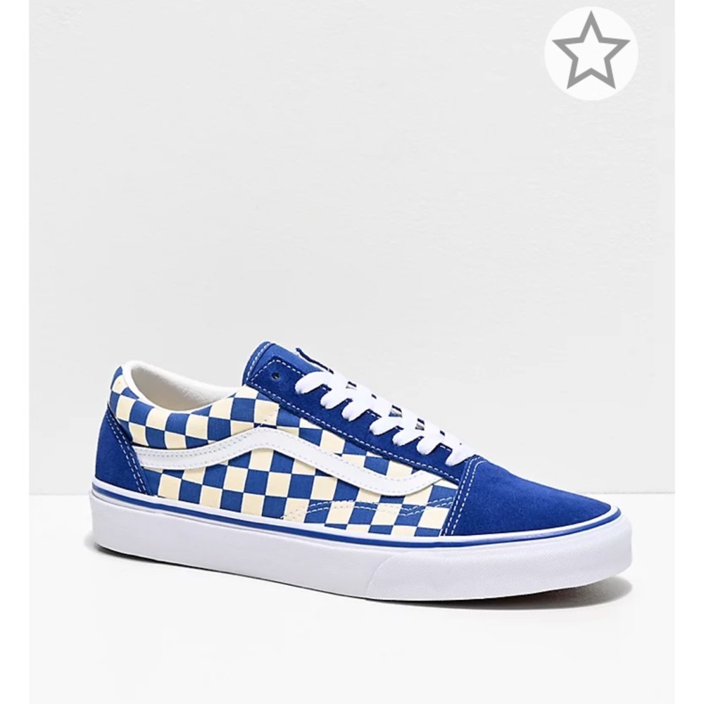 Blue and white checkered old skool vans